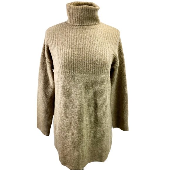 NEW Topshop Beige Turtleneck Sweater Dress Size Medium (8-10) Cozy Winter Knit - Picture 5 of 8